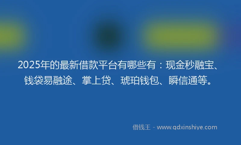 2025年的最新借款平台有哪些有：现金秒融宝、钱袋易融途、掌上贷、琥珀钱包、瞬信通等。