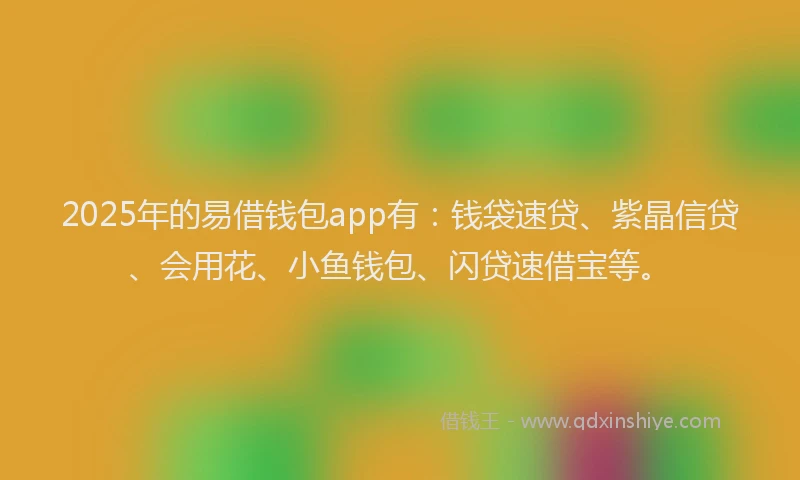 2025年的易借钱包app有：钱袋速贷、紫晶信贷、会用花、小鱼钱包、闪贷速借宝等。