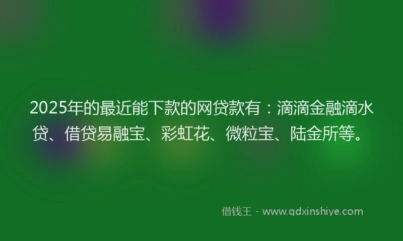 2025年的最近能下款的网贷款有：滴滴金融滴水贷、借贷易融宝、彩虹花、微粒宝、陆金所等。