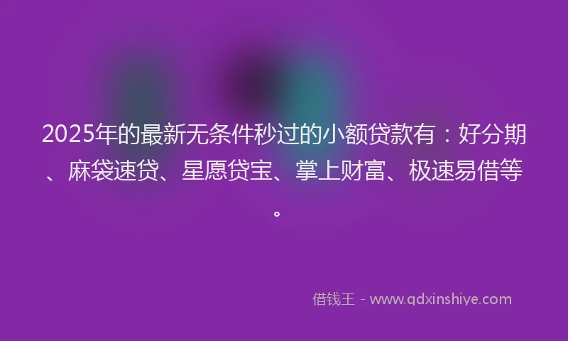 2025年的最新无条件秒过的小额贷款有：好分期、麻袋速贷、星愿贷宝、掌上财富、极速易借等。