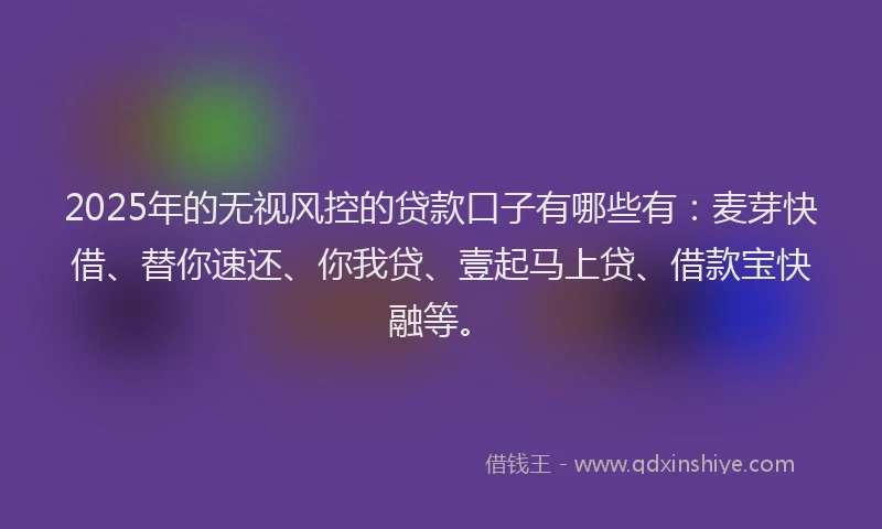 2025年的无视风控的贷款口子有哪些有：麦芽快借、替你速还、你我贷、壹起马上贷、借款宝快融等。