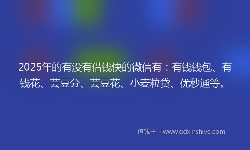 2025年的有没有借钱快的微信有：有钱钱包、有钱花、芸豆分、芸豆花、小麦粒贷、优秒通等。