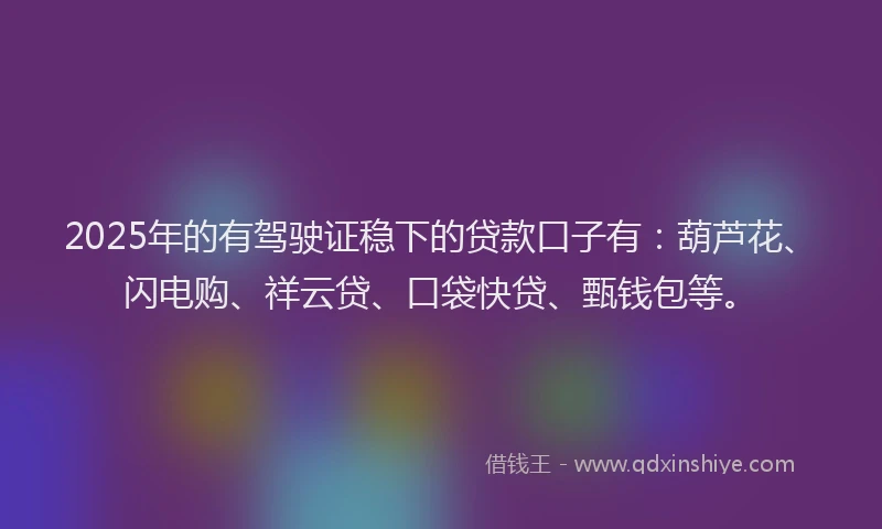 2025年的有驾驶证稳下的贷款口子有：葫芦花、闪电购、祥云贷、口袋快贷、甄钱包等。
