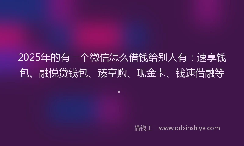 2025年的有一个微信怎么借钱给别人有：速享钱包、融悦贷钱包、臻享购、现金卡、钱速借融等。