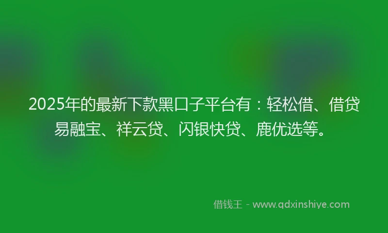 2025年的最新下款黑口子平台有：轻松借、借贷易融宝、祥云贷、闪银快贷、鹿优选等。