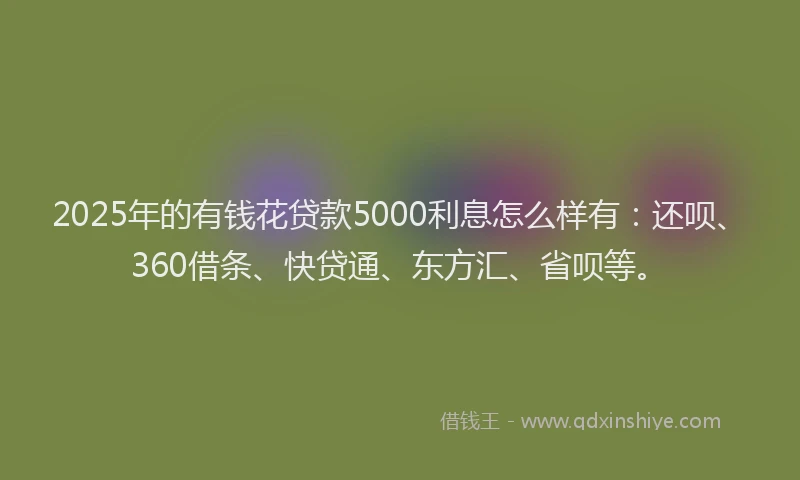 2025年的有钱花贷款5000利息怎么样有：还呗、360借条、快贷通、东方汇、省呗等。