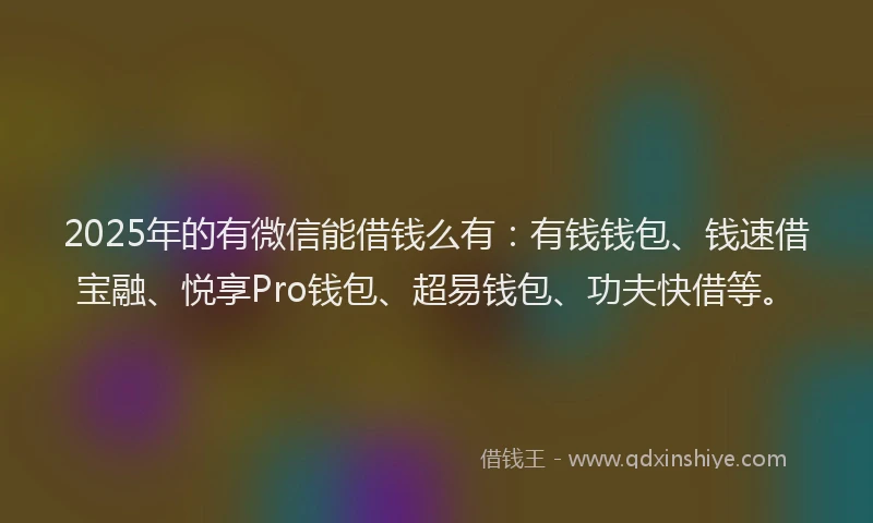 2025年的有微信能借钱么有：有钱钱包、钱速借宝融、悦享Pro钱包、超易钱包、功夫快借等。