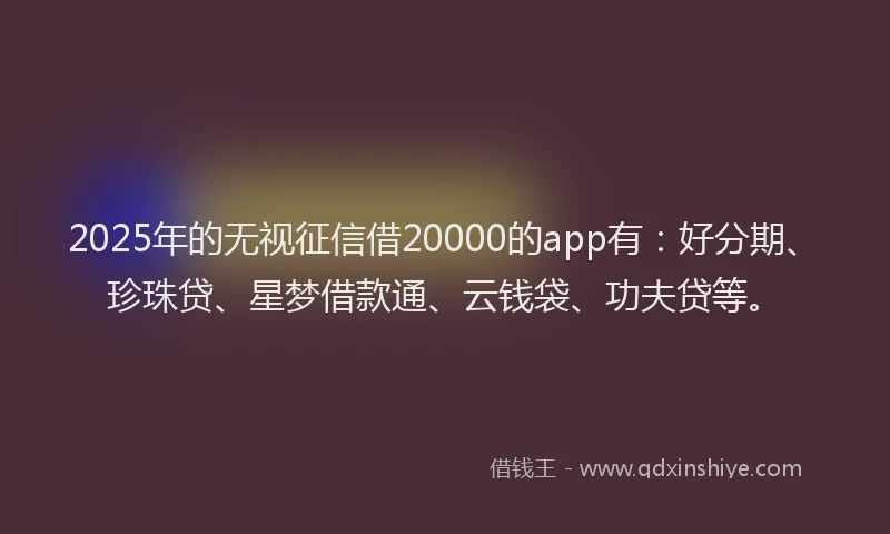 2025年的无视征信借20000的app有：好分期、珍珠贷、星梦借款通、云钱袋、功夫贷等。