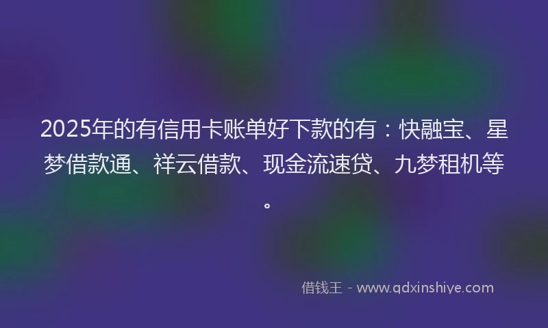 2025年的有信用卡账单好下款的有：快融宝、星梦借款通、祥云借款、现金流速贷、九梦租机等。
