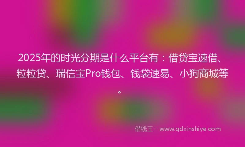 2025年的时光分期是什么平台有：借贷宝速借、粒粒贷、瑞信宝Pro钱包、钱袋速易、小狗商城等。