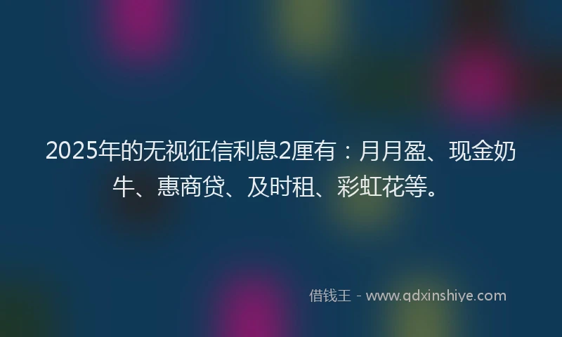 2025年的无视征信利息2厘有：月月盈、现金奶牛、惠商贷、及时租、彩虹花等。