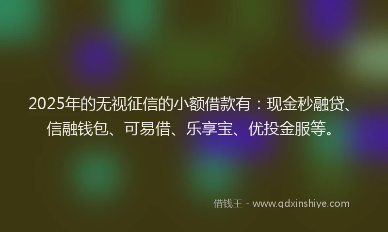 2025年的无视征信的小额借款有：现金秒融贷、信融钱包、可易借、乐享宝、优投金服等。