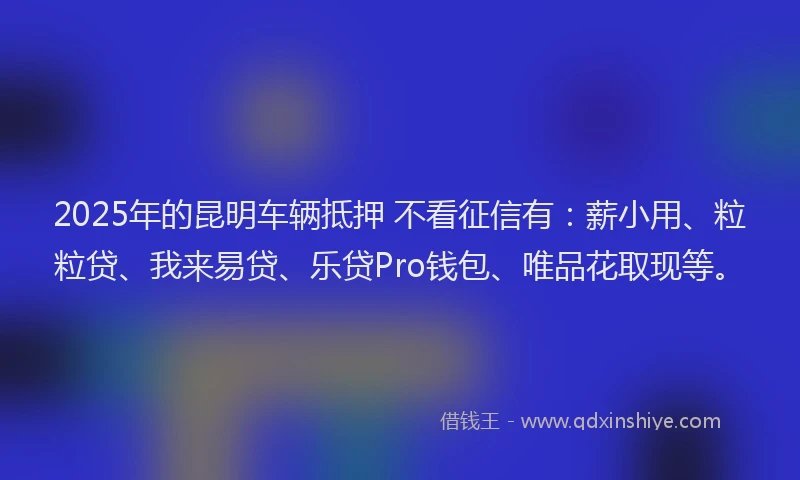 2025年的昆明车辆抵押 不看征信有：薪小用、粒粒贷、我来易贷、乐贷Pro钱包、唯品花取现等。