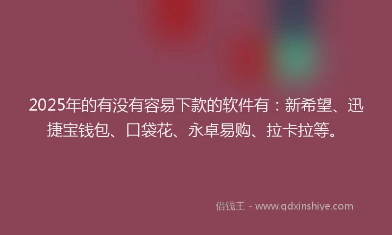 2025年的有没有容易下款的软件有：新希望、迅捷宝钱包、口袋花、永卓易购、拉卡拉等。