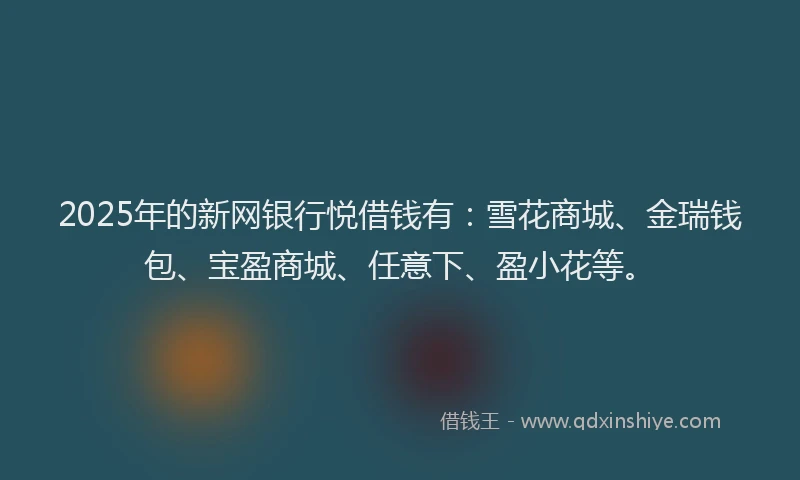 2025年的新网银行悦借钱有：雪花商城、金瑞钱包、宝盈商城、任意下、盈小花等。