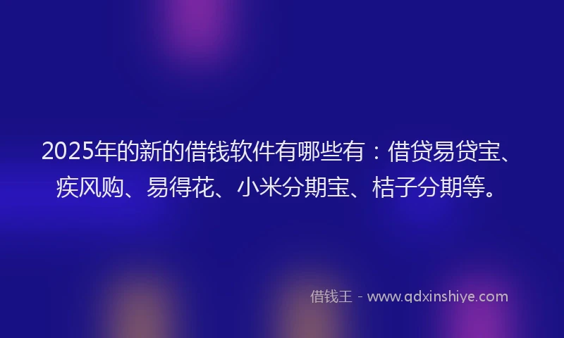 2025年的新的借钱软件有哪些有：借贷易贷宝、疾风购、易得花、小米分期宝、桔子分期等。