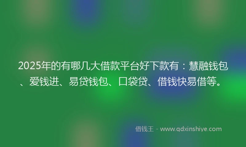 2025年的有哪几大借款平台好下款有：慧融钱包、爱钱进、易贷钱包、口袋贷、借钱快易借等。