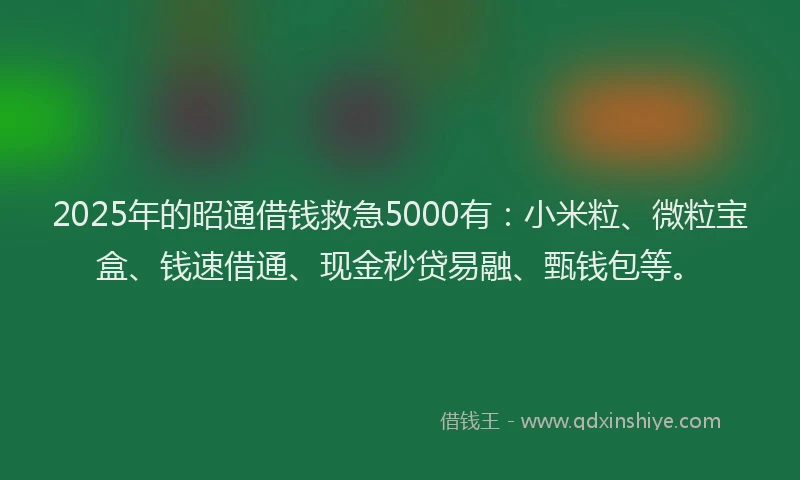 2025年的昭通借钱救急5000有：小米粒、微粒宝盒、钱速借通、现金秒贷易融、甄钱包等。