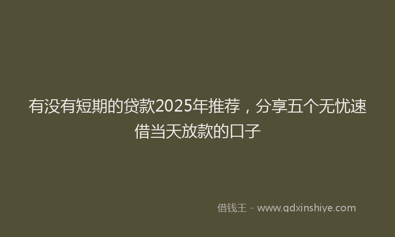 有没有短期的贷款2025年推荐，分享五个无忧速借当天放款的口子