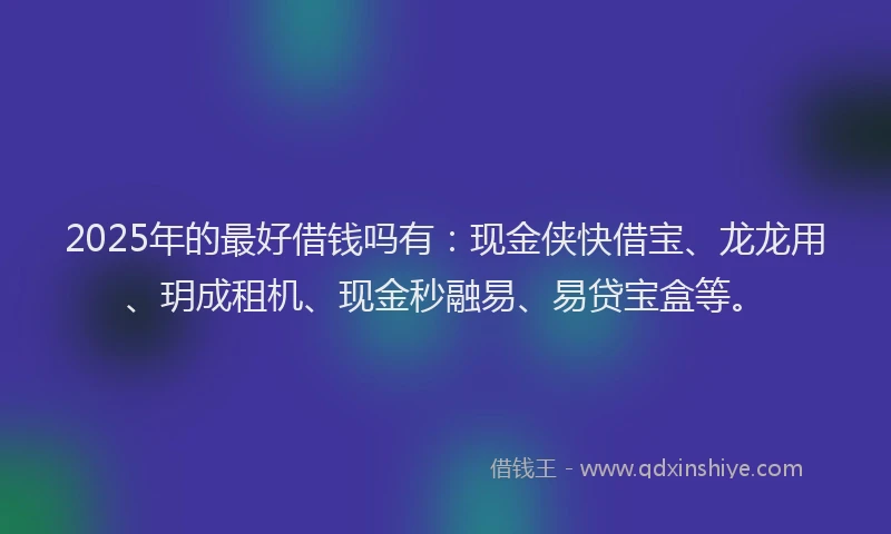 2025年的最好借钱吗有：现金侠快借宝、龙龙用、玥成租机、现金秒融易、易贷宝盒等。