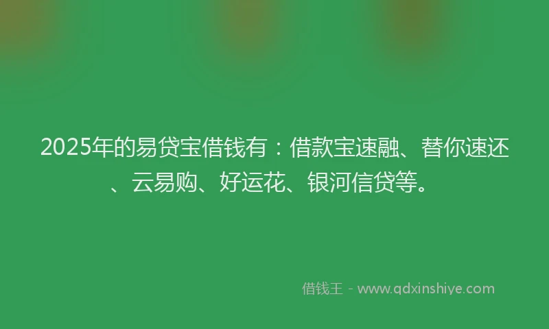 2025年的易贷宝借钱有：借款宝速融、替你速还、云易购、好运花、银河信贷等。