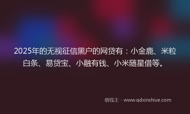2025年的无视征信黑户的网贷有：小金鹿、米粒白条、易贷宝、小融有钱、小米随星借等。