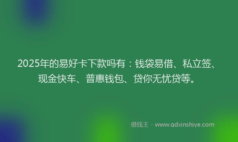 2025年的易好卡下款吗有：钱袋易借、私立签、现金快车、普惠钱包、贷你无忧贷等。