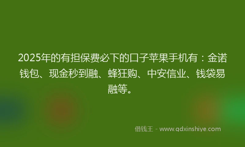 2025年的有担保费必下的口子苹果手机有：金诺钱包、现金秒到融、蜂狂购、中安信业、钱袋易融等。
