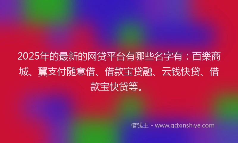 2025年的最新的网贷平台有哪些名字有：百樂商城、翼支付随意借、借款宝贷融、云钱快贷、借款宝快贷等。