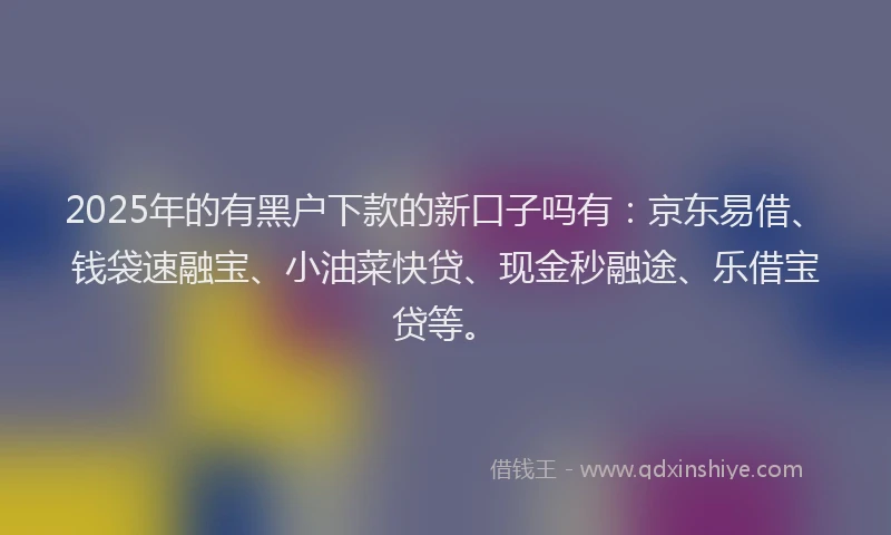 2025年的有黑户下款的新口子吗有：京东易借、钱袋速融宝、小油菜快贷、现金秒融途、乐借宝贷等。