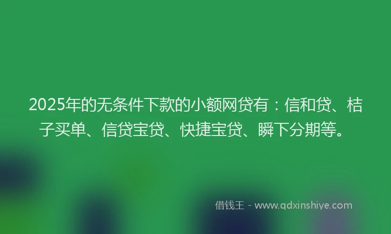 2025年的无条件下款的小额网贷有：信和贷、桔子买单、信贷宝贷、快捷宝贷、瞬下分期等。