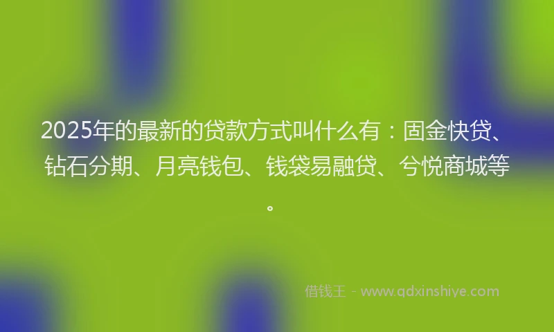 2025年的最新的贷款方式叫什么有：固金快贷、钻石分期、月亮钱包、钱袋易融贷、兮悦商城等。