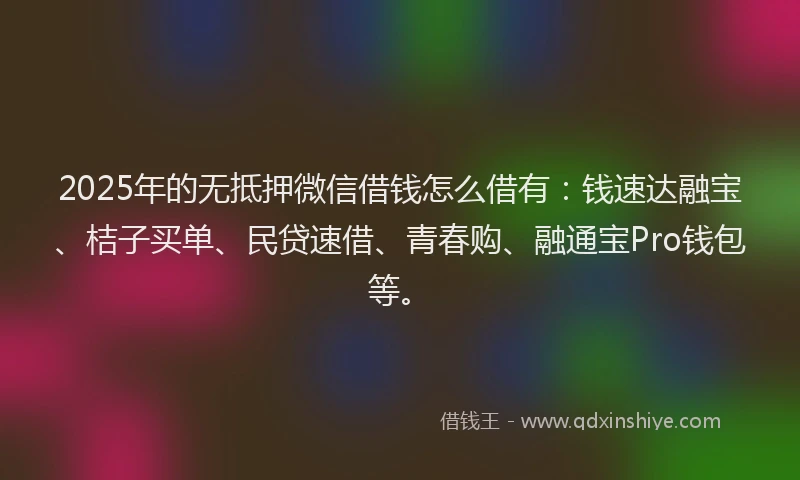 2025年的无抵押微信借钱怎么借有：钱速达融宝、桔子买单、民贷速借、青春购、融通宝Pro钱包等。