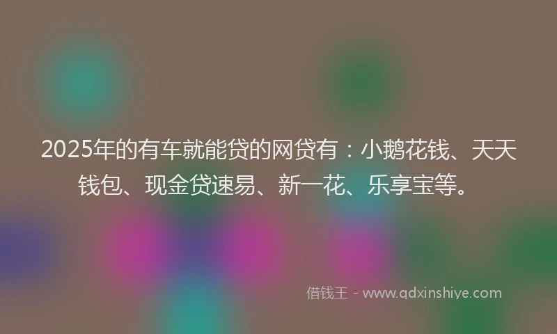 2025年的有车就能贷的网贷有：小鹅花钱、天天钱包、现金贷速易、新一花、乐享宝等。