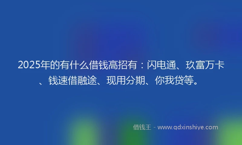 2025年的有什么借钱高招有：闪电通、玖富万卡、钱速借融途、现用分期、你我贷等。