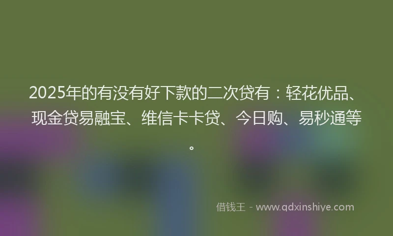 2025年的有没有好下款的二次贷有：轻花优品、现金贷易融宝、维信卡卡贷、今日购、易秒通等。