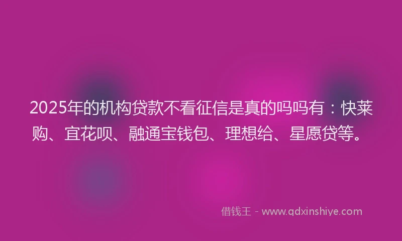2025年的机构贷款不看征信是真的吗吗有：快莱购、宜花呗、融通宝钱包、理想给、星愿贷等。