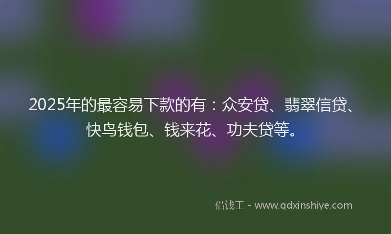 2025年的最容易下款的有：众安贷、翡翠信贷、快鸟钱包、钱来花、功夫贷等。