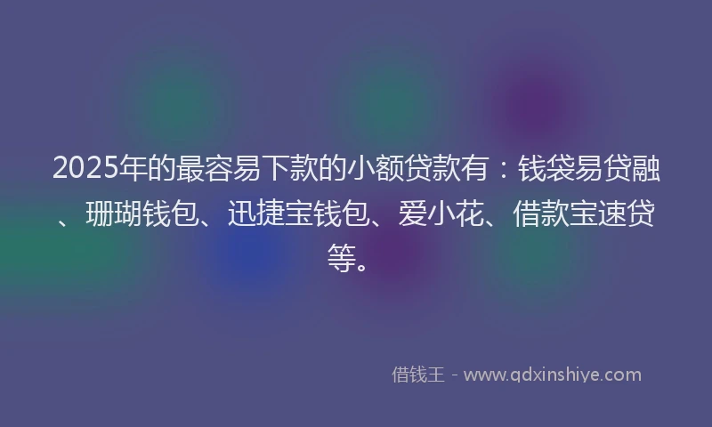 2025年的最容易下款的小额贷款有：钱袋易贷融、珊瑚钱包、迅捷宝钱包、爱小花、借款宝速贷等。