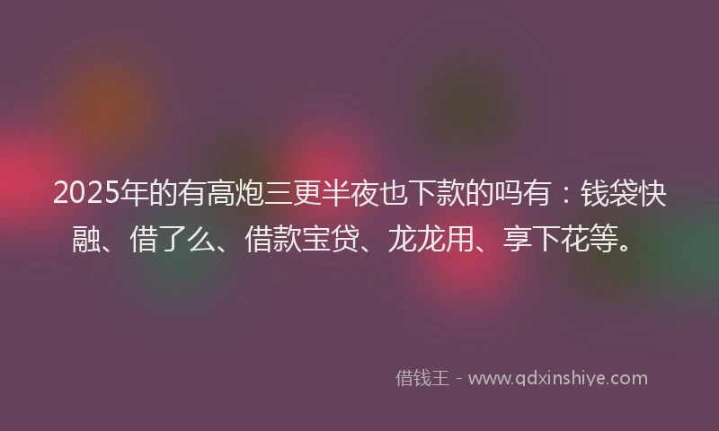2025年的有高炮三更半夜也下款的吗有：钱袋快融、借了么、借款宝贷、龙龙用、享下花等。