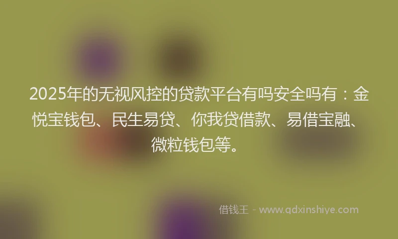 2025年的无视风控的贷款平台有吗安全吗有：金悦宝钱包、民生易贷、你我贷借款、易借宝融、微粒钱包等。