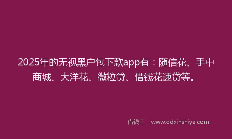2025年的无视黑户包下款app有：随信花、手中商城、大洋花、微粒贷、借钱花速贷等。