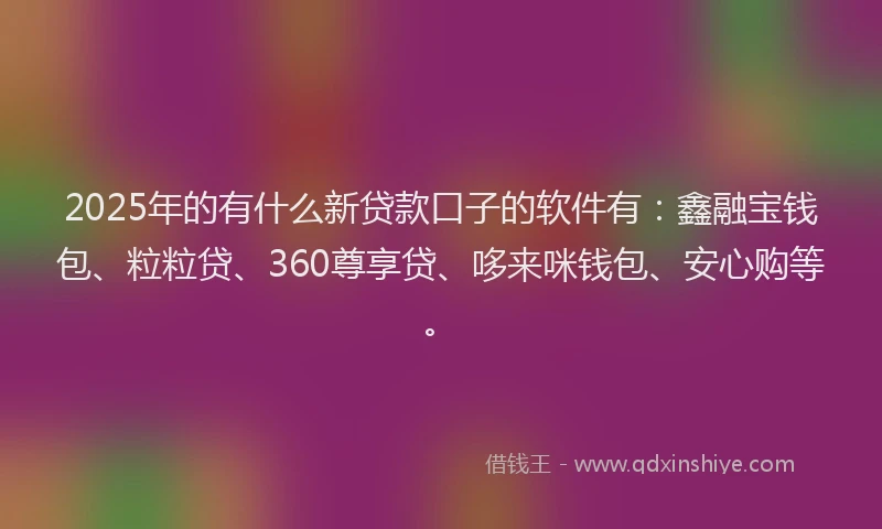 2025年的有什么新贷款口子的软件有：鑫融宝钱包、粒粒贷、360尊享贷、哆来咪钱包、安心购等。