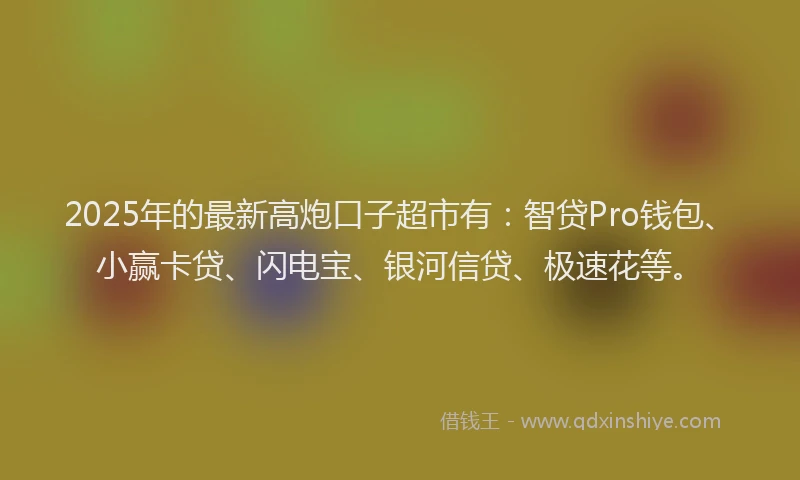 2025年的最新高炮口子超市有：智贷Pro钱包、小赢卡贷、闪电宝、银河信贷、极速花等。