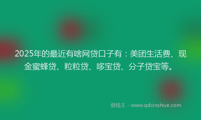 2025年的最近有啥网贷口子有：美团生活费、现金蜜蜂贷、粒粒贷、哆宝贷、分子贷宝等。