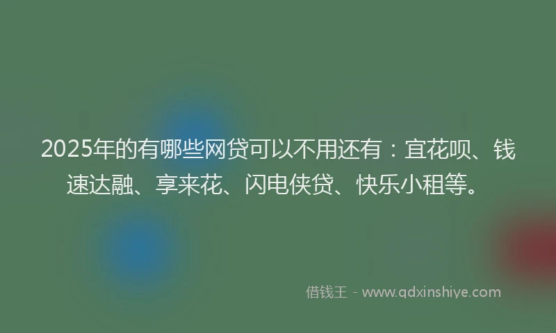 2025年的有哪些网贷可以不用还有：宜花呗、钱速达融、享来花、闪电侠贷、快乐小租等。