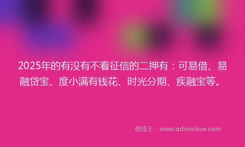 2025年的有没有不看征信的二押有：可易借、易融贷宝、度小满有钱花、时光分期、疾融宝等。