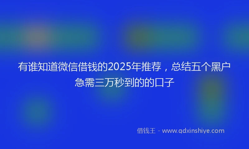 有谁知道微信借钱的2025年推荐，总结五个黑户急需三万秒到的的口子