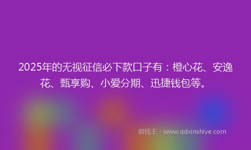 2025年的无视征信必下款口子有：橙心花、安逸花、甄享购、小爱分期、迅捷钱包等。