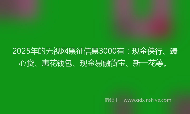 2025年的无视网黑征信黑3000有：现金侠行、臻心贷、惠花钱包、现金易融贷宝、新一花等。